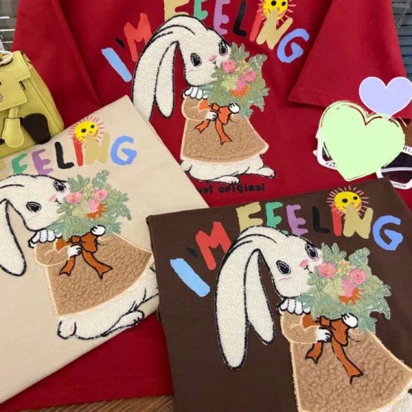 Bow Embroidery Beading Plus Size Cotton T-shirt Harajuku Aesthetic Arts Y2k Female Tops 2024 New Summer Streetwear Lady Tees - Image 5