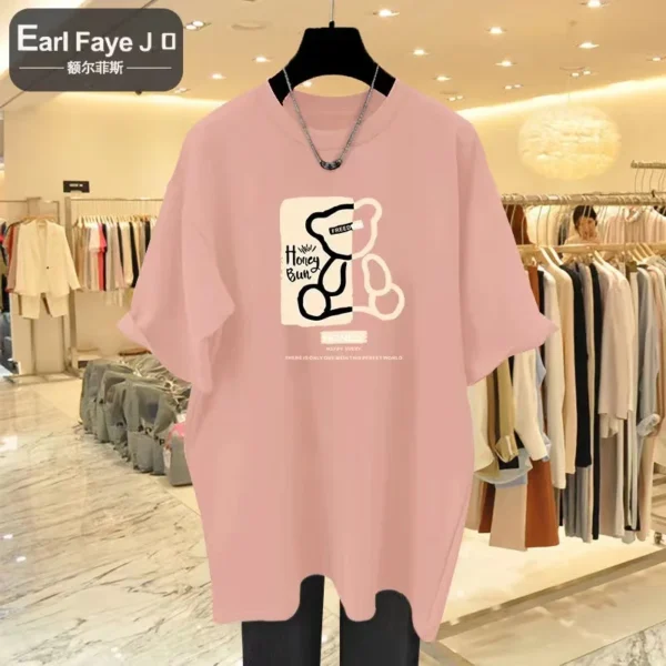 2023 Summer Plus Size Top Cotton Y2KT-shirt Women's Soft Cartoon Bear Print T-shirt Oversized Women's T-shirt Free Shipping - Image 5