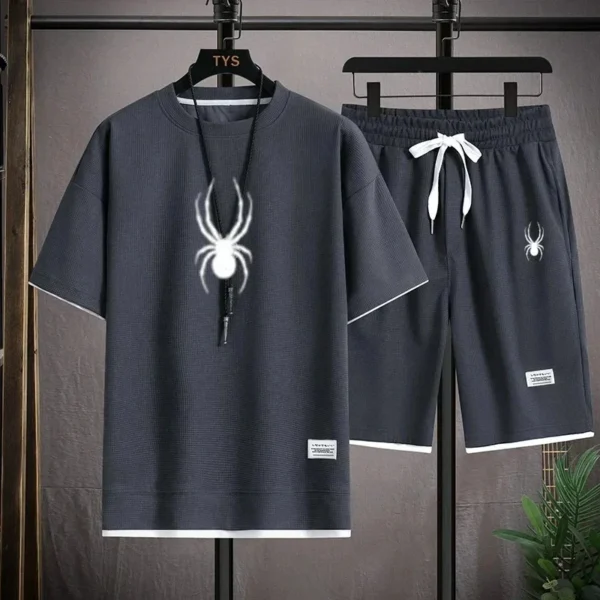 2024 Men's short-sleeved T-shirt + shorts, casual jogging suit, sports shirt, outdoor fashion, Spring/Summer - Image 2