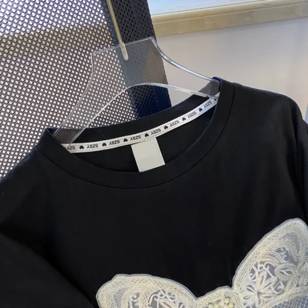 Bow Embroidery Beading Plus Size Cotton T-shirt Harajuku Aesthetic Arts Y2k Female Tops 2024 New Summer Streetwear Lady Tees - Image 2