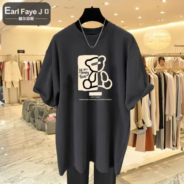 2023 Summer Plus Size Top Cotton Y2KT-shirt Women's Soft Cartoon Bear Print T-shirt Oversized Women's T-shirt Free Shipping - Image 2