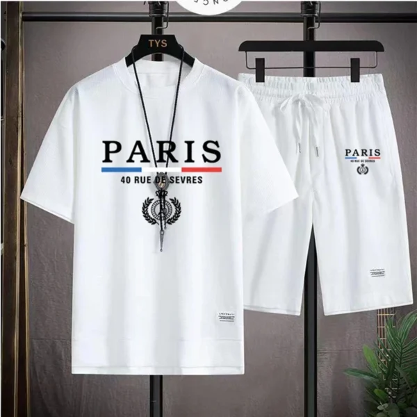 Men's Waffle Breathable basketball tracksuit, Short sleeve T-shirt, running shorts, fitness wear, Summer fashion, 2 piece set - Image 2