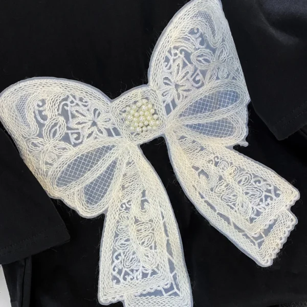 Bow Embroidery Beading Plus Size Cotton T-shirt Harajuku Aesthetic Arts Y2k Female Tops 2024 New Summer Streetwear Lady Tees - Image 3