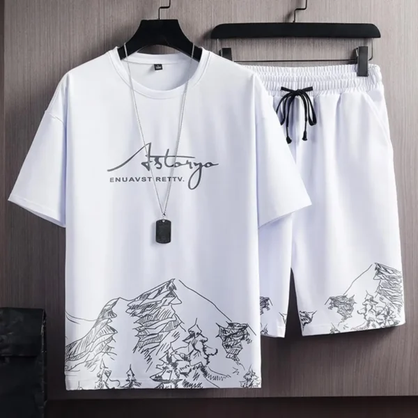 2Pcs/Set Casual Outfit Fashion Thin Sportswear Suit Mountain Print Loose T-shirt Loose Shorts Sport Suit Streetwear - Image 5