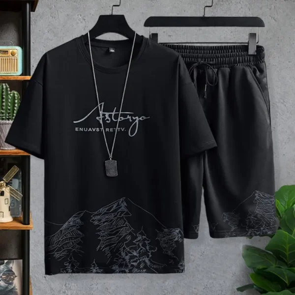 2Pcs/Set Casual Outfit Fashion Thin Sportswear Suit Mountain Print Loose T-shirt Loose Shorts Sport Suit Streetwear - Image 4