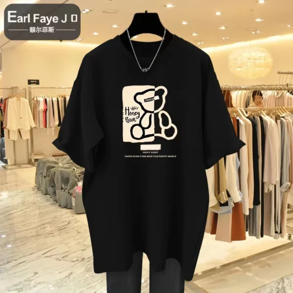 2023 Summer Plus Size Top Cotton Y2KT-shirt Women's Soft Cartoon Bear Print T-shirt Oversized Women's T-shirt Free Shipping
