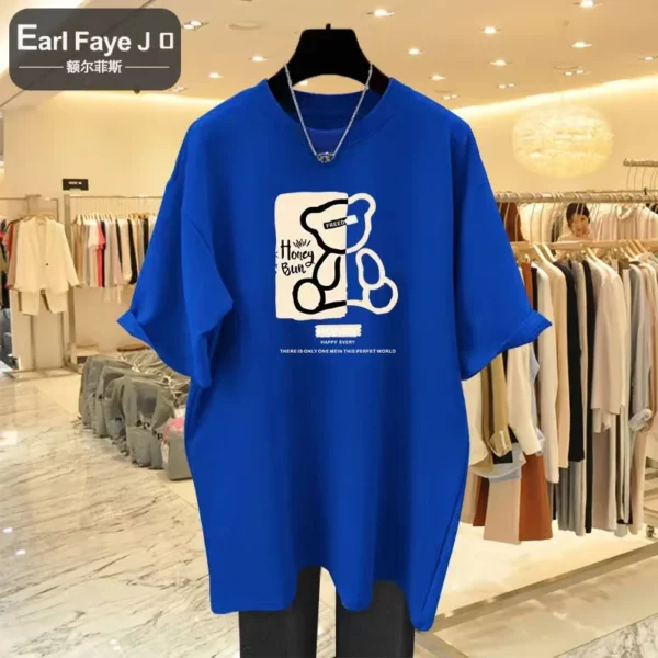 2023 Summer Plus Size Top Cotton Y2KT-shirt Women's Soft Cartoon Bear Print T-shirt Oversized Women's T-shirt Free Shipping - Image 4