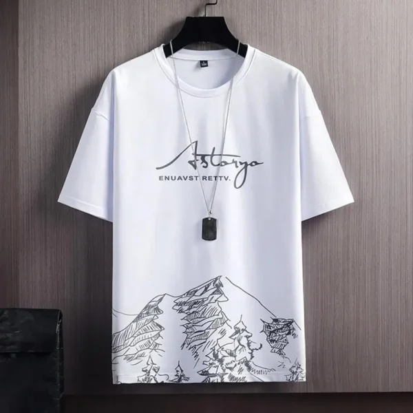 2Pcs/Set Casual Outfit Fashion Thin Sportswear Suit Mountain Print Loose T-shirt Loose Shorts Sport Suit Streetwear - Image 6