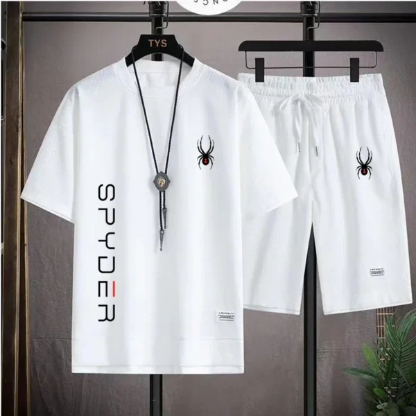 2024 Men's Waffle Suit, short-sleeved T-shirt and athletic shorts, casual wear, Running suit, two-piece suit, Summer