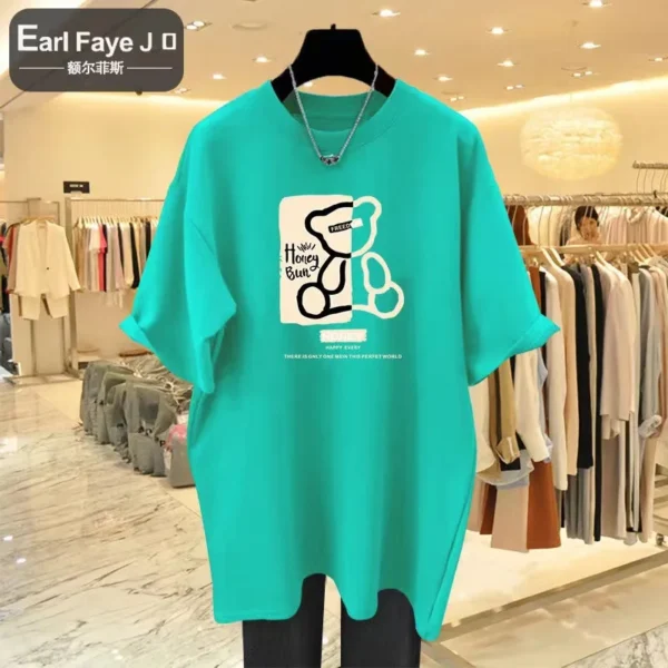 2023 Summer Plus Size Top Cotton Y2KT-shirt Women's Soft Cartoon Bear Print T-shirt Oversized Women's T-shirt Free Shipping - Image 3