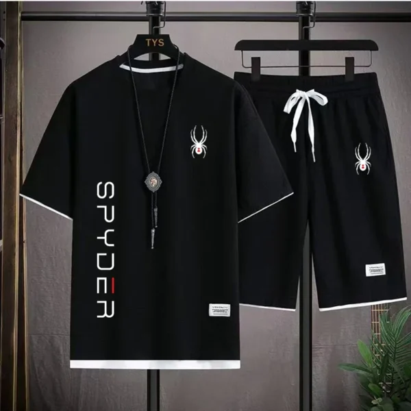 2024 Men's Waffle Suit, short-sleeved T-shirt and athletic shorts, casual wear, Running suit, two-piece suit, Summer - Image 3